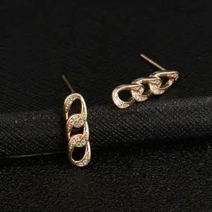 Wholesale Geometric Stud Earrings For Women With 925 Sterling Silver Posts, Copper Base, And 14K Real Gold Electroplated Featuring Zircon Inlay