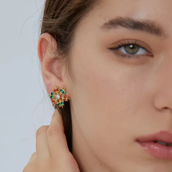 Wholesale 1 Pair Christmas Elegant Streetwear Snowflake Plating Inlay Copper Zircon Ear Studs