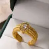 Wholesale Geometric Open Rings For Women, Waterproof Non Tarnish 304 Stainless Steel With 18K Real Gold Plated PVD Coating And Rhinestones Inlay