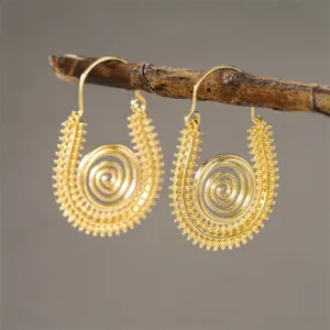 Wholesale Three-dimensional Geometric Earrings For Women In Copper With KC Golden Water Plating And 0.03µm Thickness