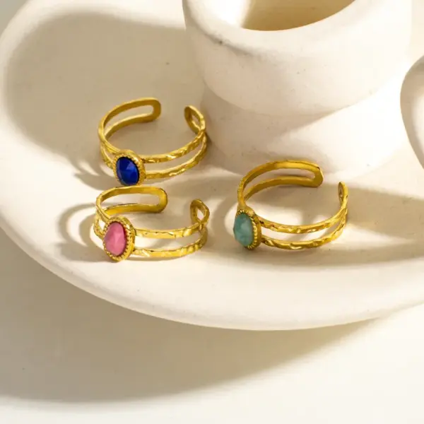 Wholesale PVD Coated 18K Gold Real Gold Plated Geometric 304 Stainless Steel Retro Classic Style Waterproof Non Tarnish Open Rings