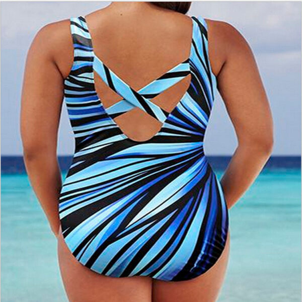 Wholesale Women's Large Size Striped High Elastic Backless One-Piece Swimsuit Sexy Sports Bikini Swimsuit