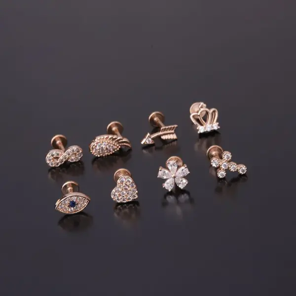 Wholesale 316L Stainless Steel Copper Ear Cartilage Rings & Studs Geometric Waterproof Non Tarnish Surgical Steel Women'S