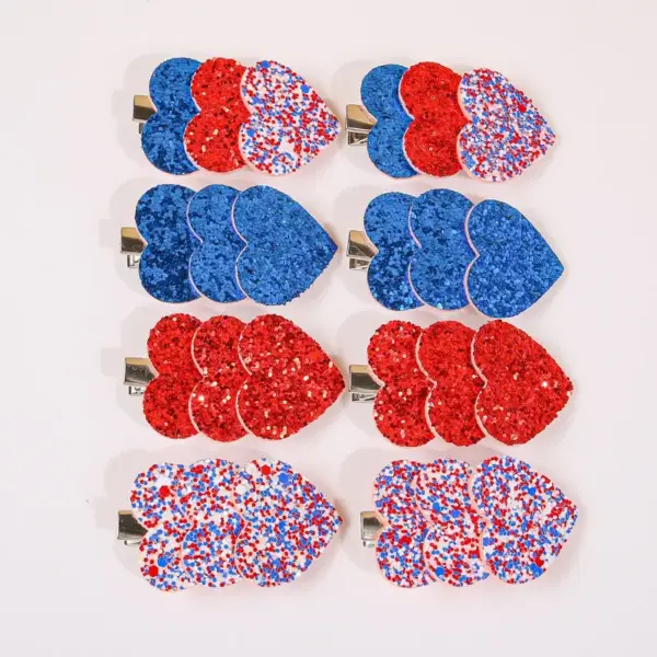 Wholesale Red Blue White Shiny Heart Hair Clip Onion Powder Heart Hair Accessories Side Bangs Clip For Girls