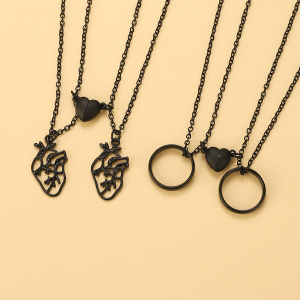 Wholesale hollow heart ring love magnetic necklace unisex magnet couple necklace suit good friend