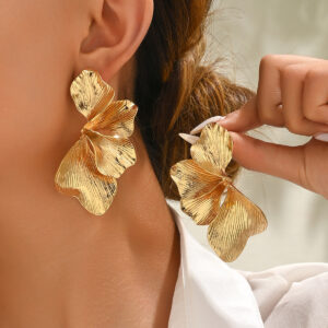Wholesale Simple Women's Flower Earrings Distinctive Exaggerated Metal Style Multi-layer Niche Design Earrings Petal Earrings