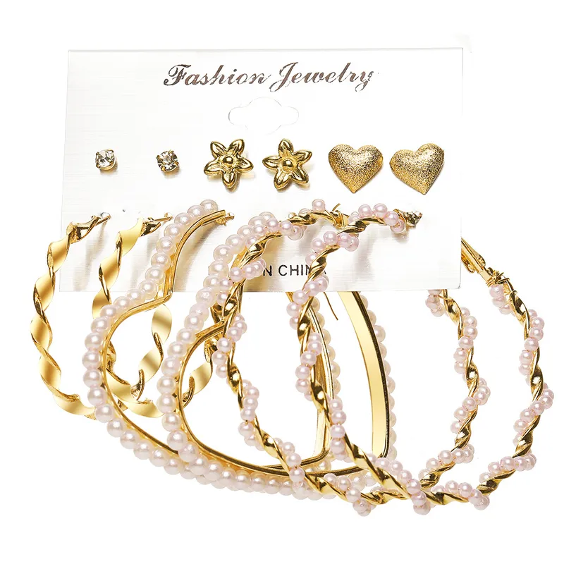 Wholesale Geometric Plating Alloy Pearl Hoop Earrings