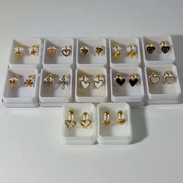 Wholesale 304 Stainless Steel Cross Heart Shape Snowflake PVD Coated Zircon 18K Gold Plated Sweet Waterproof Non Tarnish Plating Cartilage Earrings