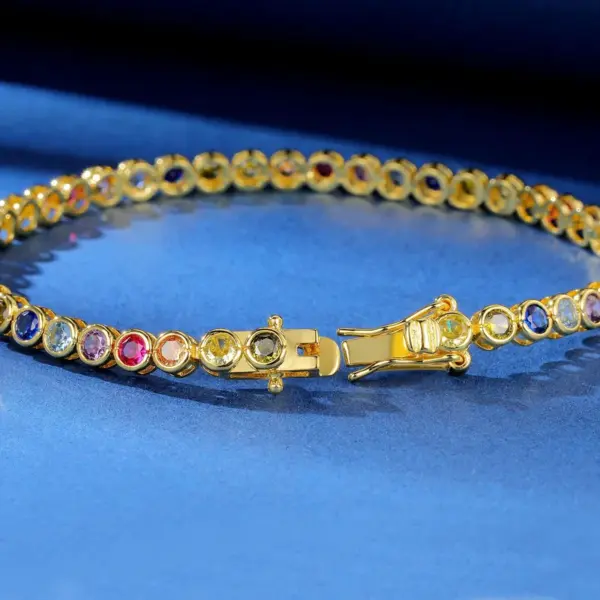 Wholesale Colorful Zircon Tennis Bracelet Copper Inlaid White Gold Vacuum Plating European Style Fashion Unisex Jewelry Accessory