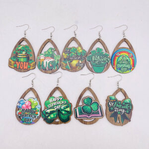 oly-a5333faf561dcab1b3634c0a1b566653 Wholesale St. Parcret festival earrings Green lucky grass rainbow beard Irish wooden earrings Cross