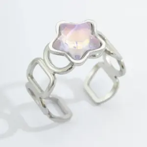 Steel Color Powder Five-Pointed Star Ring / Adjustable Opening