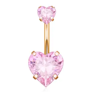 Stainless Steel Double Heart-Rose Gold Powder Zirconium