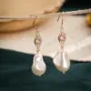 Wholesale Original Design Baroque Pearl Earrings Irregular Shape Ladies Jewelry Pink Zircon Stone Unusual Form Women's Elegant Classic Shiny Polished Ear Hooks