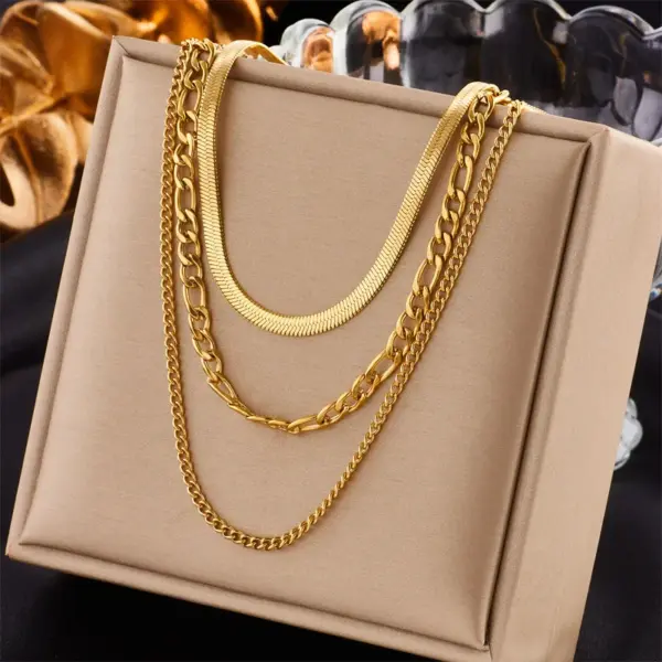 oly-a549d828aafbb5c0c902cd3f72450ddf Wholesale Jewelry Fashion Solid Color 304 Stainless Steel 18K Gold Plated Plating Chain Stainless Steel Necklaces