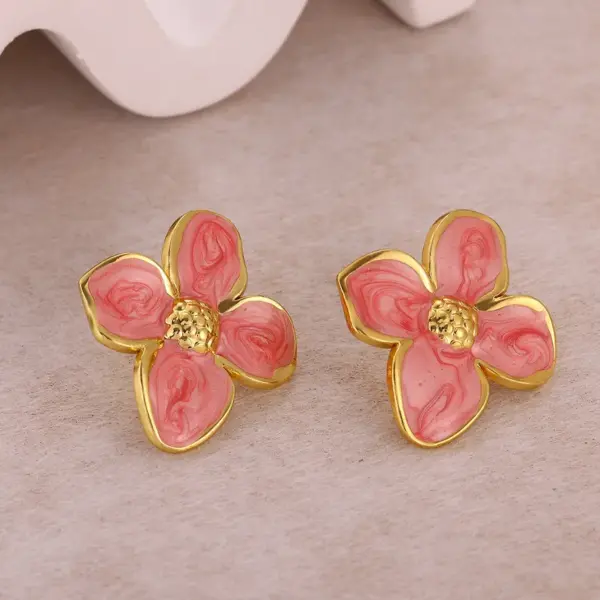 Wholesale Waterproof Non Tarnish Flowers Earrings For Women, 18K Real Gold Plated With Zircon Inlay, PVD Coated 304 Stainless Steel