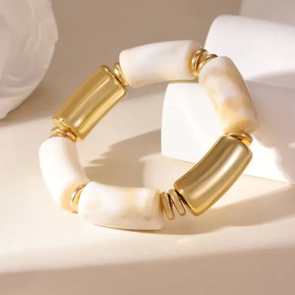 Wholesale Asymmetrical Cylinder CCB Bangle For Women With Resin Inlay And Tube Chain
