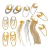 Wholesale Women's Classic Style 18K Gold Plated 304 Stainless Steel Vacuum Electroplated Geometric Color-Block Waterproof Non-Fading Asymmetric Chain Tassel Earrings Set