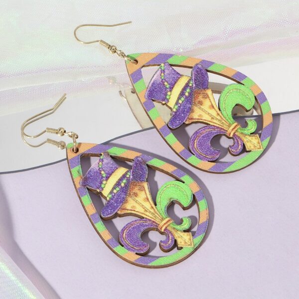 oly-a5733043c2dd76f1487418516aacc661 Wholesale 1 Pair Ladies Cross Border Carnival Drop Type Croheart Mask Lightweight Wooden Earrings