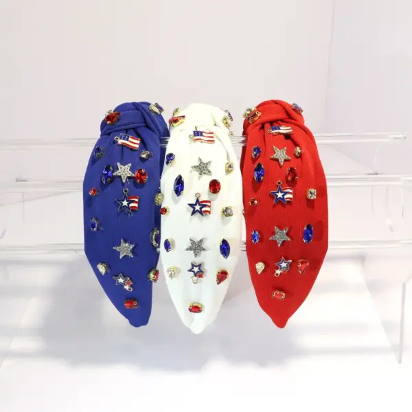 Wholesale Wide-Brimmed Diamond-Studded American Flag Headband, Fashion Knot Design, Suitable For Women's Accessories