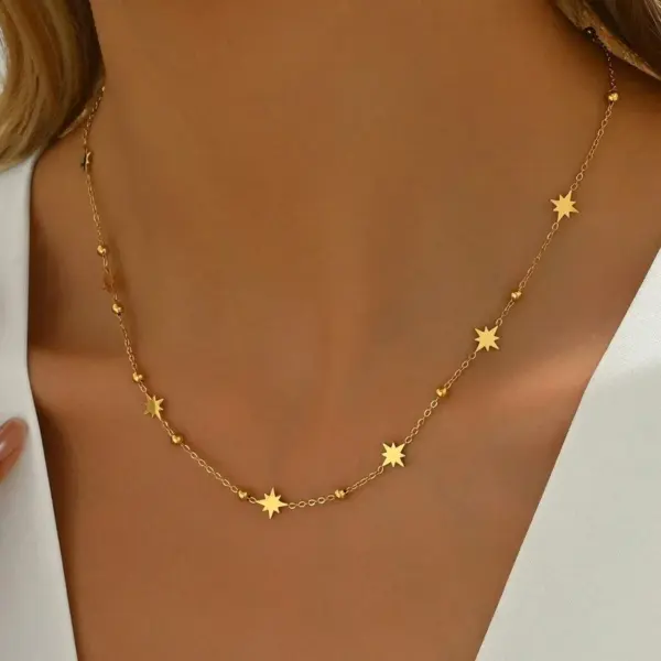 Wholesale Vacuum Electroplating (In Furnace) Plated 18K Real Gold Minimalist Star Shape Sticker Choker 304 Stainless Steel Stereoscopic Geometric Elegant O Chain Necklace for Women - Nihaojewelry