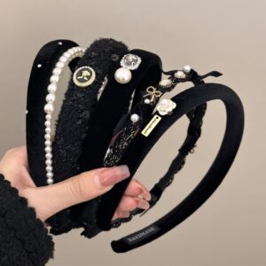 oly-a58cf69ec617526d341126caf7526341 Wholesale Korean Style Chaebol Daughter Small Fragrance Style Pearl Headband Women's Autumn and Winter French Retro Black Headband Jewelry
