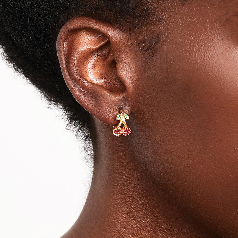 Wholesale European and American trend summer new flash diamond bow summer cherry earrings all-match daily commuter ladies earrings