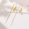 Wholesale 1 Pair Classical Romantic Bamboo Copper Zircon 14K Gold Plated Dangling Earrings