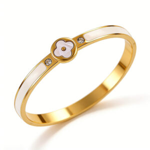 Four-flower white epoxy rhinestone trim / True gold plating in full-body stainless steel furnace