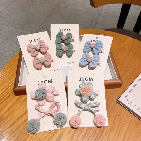 Wholesale Handmade Cotton Butterfly Knot Hair Clips Children's Edged Pure Color Flower Patterned Hair Accessories For Girls All Seasons