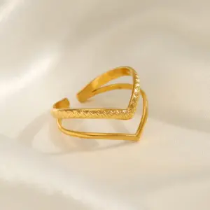 Wholesale PVD Coated 18K Gold Plated Letter 304 Stainless Steel Basic Waterproof Non Tarnish Open Rings