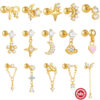 Wholesale S925 Sterling Silver Moon and Star Pendant Earrings with Twisted Ball Rivets, Cartilage Studs, Cartilage Piercing Jewelry