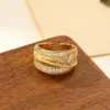 Wholesale Geometric Open Rings For Women, Waterproof Non Tarnish 304 Stainless Steel With Golden PVD Coating And Zircon Inlay