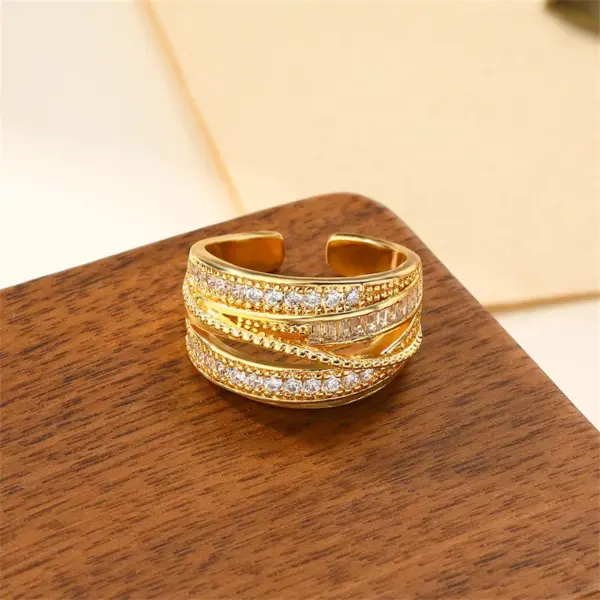 Wholesale Geometric Open Rings For Women, Waterproof Non Tarnish 304 Stainless Steel With Golden PVD Coating And Zircon Inlay