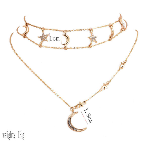 oly-a5fb8f96b823fb51ecdafe7ef7b8e048 Wholesale popular personalized diamond five-pointed star moon combination multi-layer female necklace Star Crescent Diamond clavicle chain