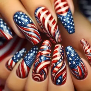 Wholesale 24 Pieces Vintage Glowing Feather Striped Star Independence Day Eagle Flag Design Wearable Nail Art Decoration Stickers Tips