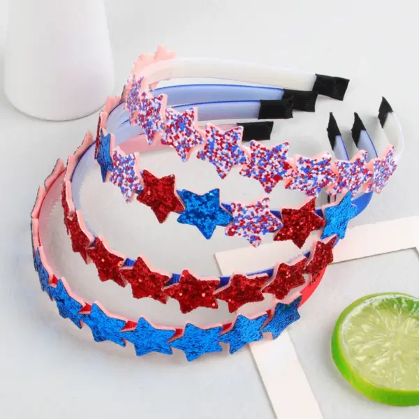 Wholesale Sequin Star Headband Onion Pink Heart-Shaped Headband Independence Day Party Hair Accessory For Women Simple