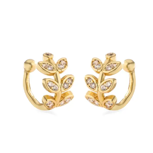 Wholesale 1 Pair Ig Style French Style Simple Style Leaves Twist Plating Inlay Copper Zircon 18k Gold Plated Ear Cuffs