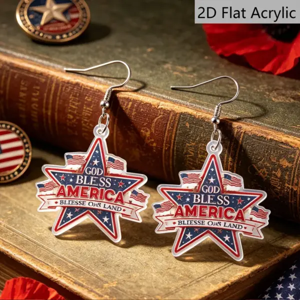 Wholesale Retro Star Print Drop Earrings In White & Red Acrylic With 304 Stainless Steel Posts For Women