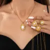 Wholesale Geometric Electroplated Necklace For Women In 201 Stainless Steel With Golden Plated Finish And Pearl Inlay On Snake Chain