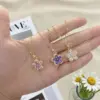 Wholesale Women’s Flowers Pendant Necklace With Inlay Artificial Rhinestones, 18K Real Gold Plated Copper, Water Plating, Lip Chain