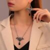 oly-a63f2146b1c8f969150ece03daa7b1f8 Wholesale Halloween Bat Jewelry suit Gothic Vintage Exaggerated Black Bat Necklace Earrings suit Holiday Gift