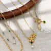 Wholesale Fresh Floral Element Feather Necklace Multifunctional Elegant Cute Handmade Titanium Steel Vacuum Gold Plated Lobster Clasp Regular Chain