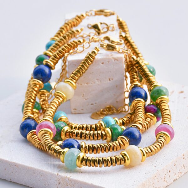 oly-a652812b63991bb1bf11a55ff66e991a Wholesale Colorful Tourmaline Beaded Titanium Steel Bracelets for Women That Do Not Fade Niche High-End Natural Stone Bracelets Wholesale Stalls