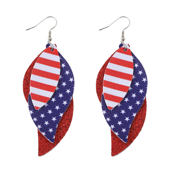 oly-a65943b5df444d05de905d84b6fe4ae7 Wholesale Independence Day Red Blue White Stars Striped Sequin Triple Blade Pendant Leather PU Double Sided Earrings