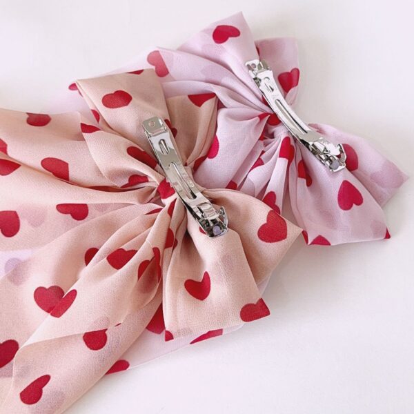 Wholesale valentine's day bow ribbon spring clip heart-shaped red lip printing hair clip hair accessories