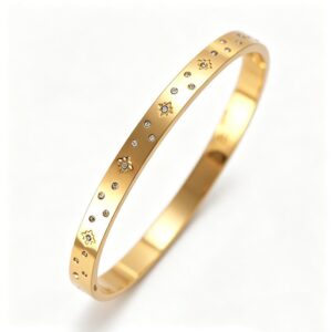 6mm wide eight-pointed star with diamonds / 18K vacuum plating