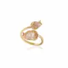 Wholesale Petal Open Ring For Women Featuring Natural Stone Inlay With 18K Real Gold Plated Copper And Water Plating Stone Texture