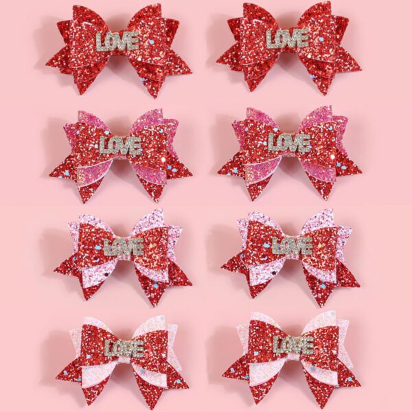 Wholesale Valentine's Day Party Bow Hairpin Children's Scallion Powder Glitter Bow Hairpin Hair Accessories