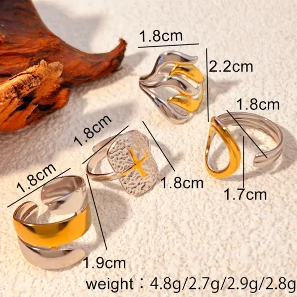 oly-a6984bb64d06e9bd71e451da5009c9c6 Wholesale PVD Coated Real Gold Plated 18K Gold Argyle 304 Stainless Steel Casual Retro Waterproof Non Tarnish Open Rings