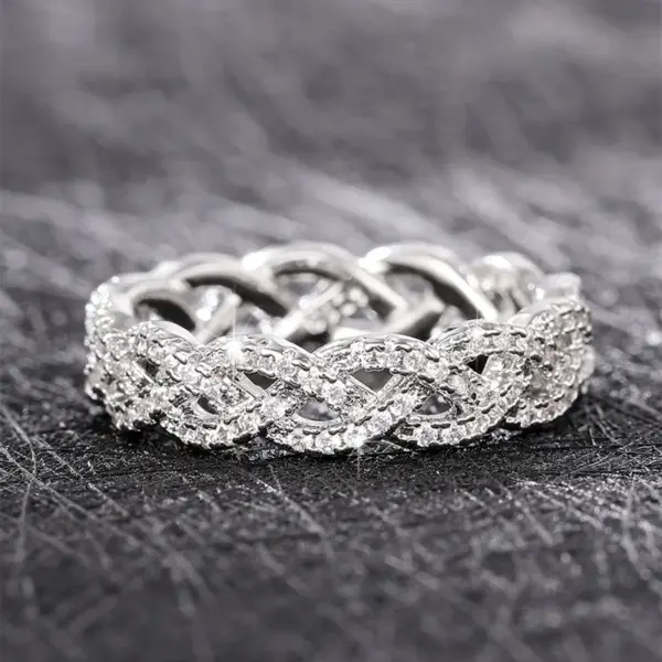Wholesale Geometric Claw Setting Ring For Women In Copper With White K Water Plating And Zircon Inlay